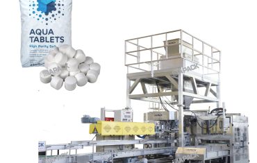 25-50 kg-ko gatz tabletak pisatzen dituzten poltsa betetzeko makina